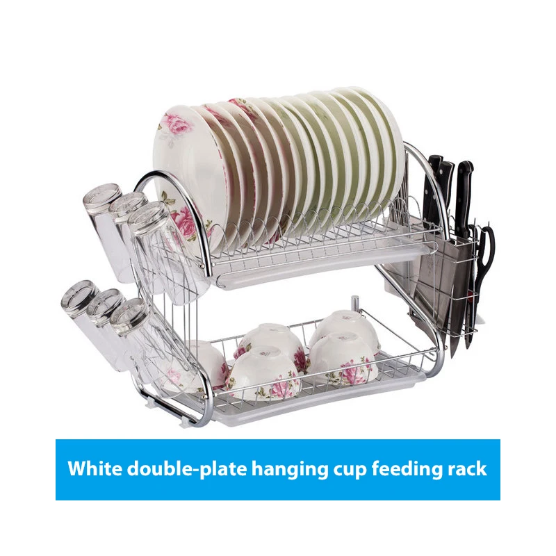 Stainless steel dish rack drain rack kitchen supplies to dry dishes dishes storage racks dishes kitchen utensils table racks - Цвет: White Water cup