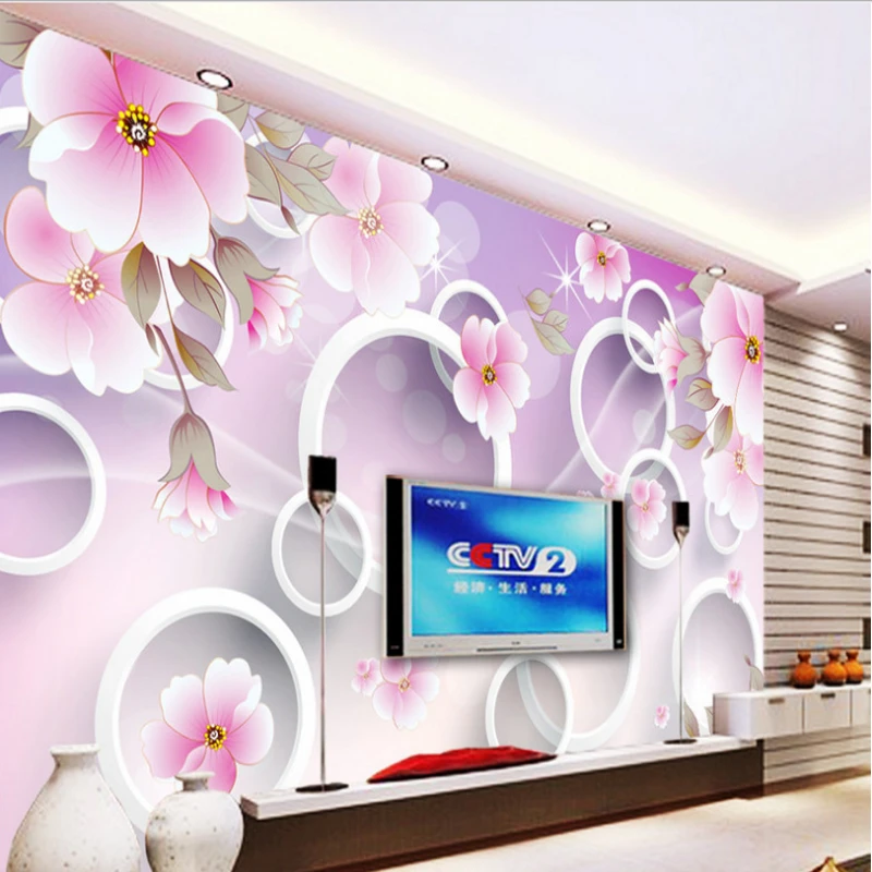 

wellyu Custom large - scale murals fantasy flowers 3D circle TV background wall wallpaper papel de parede para quarto