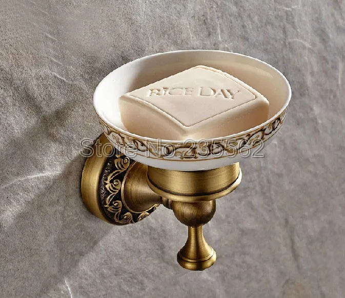

Antique Brass Bathroom Accessories Soap Dish Holder Wall Mounted Ceramic Cup ba471