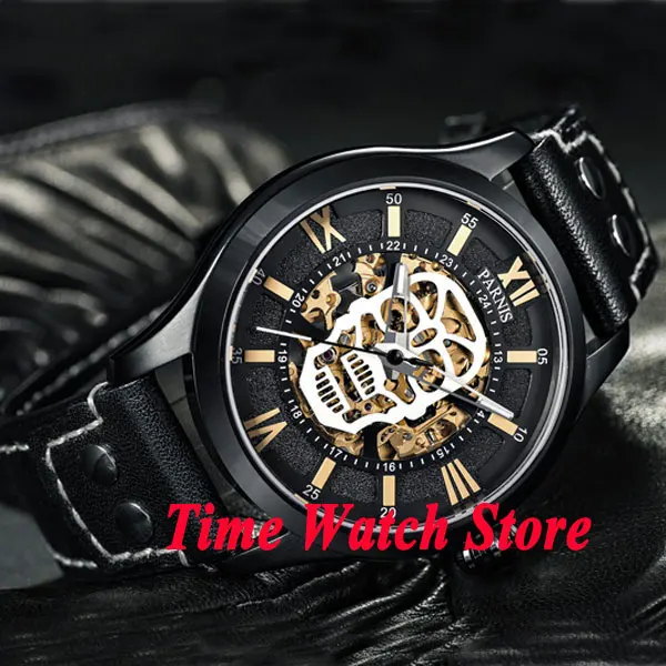 

Parnis 45mm skeleton dial Dual time zone sapphire glass PVD case MIYOTA Automatic movement Men's watch wristwatch 572