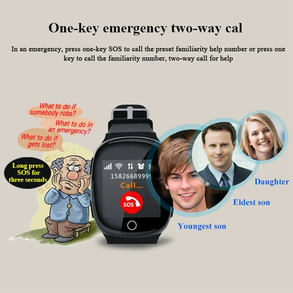 Цена D100, умные часы для пожилых людей, font b gps b font + LBS + Wifi, отслеживание местоположения, анти потеря, умные часы, монитор сердечного ритма с падением для пож...