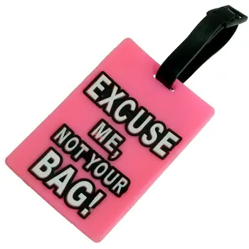 

Rectangle Shape Soft Plastic Luggage Tag Pink w Name Label