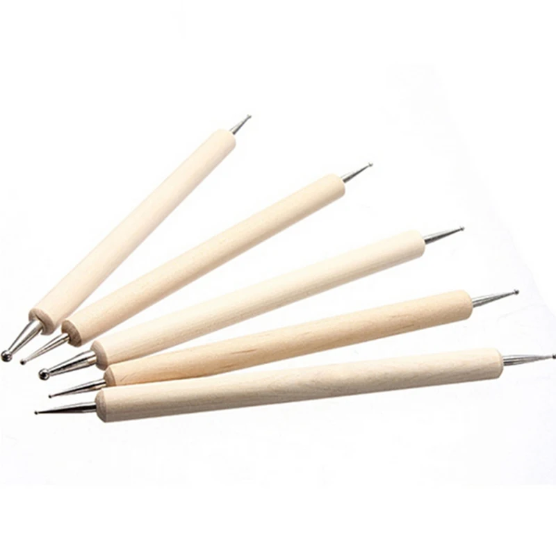 5 шт., деревянные точечные ручки с двумя головками, инструмент для Marbleizing, инструмент для дизайна ногтей, точечные инструменты для дизайна ногтей, маникюрные Стразы