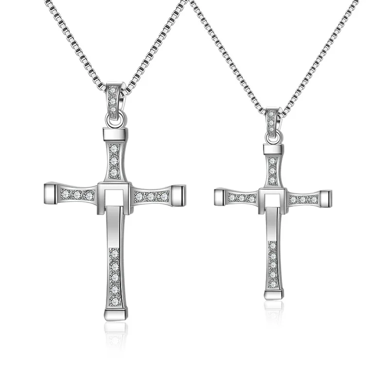 

925 Sterling Silver Jewelry Male Men's Cross Pendant Necklace Fashion Dominic Toretto Choker Heavy