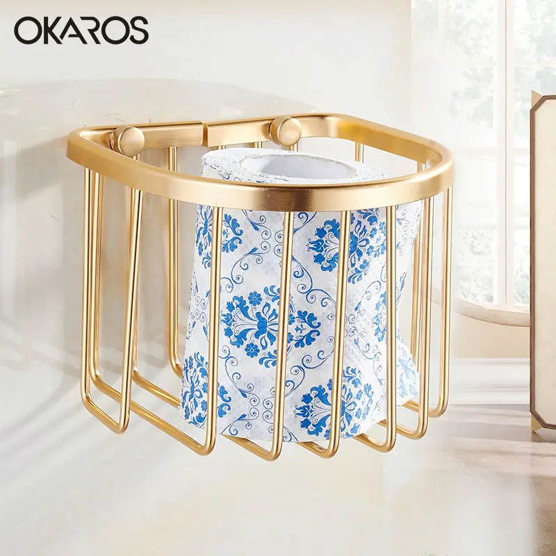 OKAROS держатели для бумаги для ванной комнаты настенное крепление пространство Алюминий туалетной бумаги рулон Корзина держатель золотой Туалетной ткани коробка бумага вешалка для полотенец