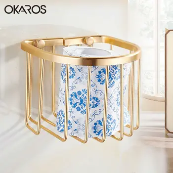 

OKAROS Bathroom Paper Holders Wall Mount Space Aluminum Toilet Paper Roll Basket Holder Gold Toilet Tissue box Paper Towel Rack