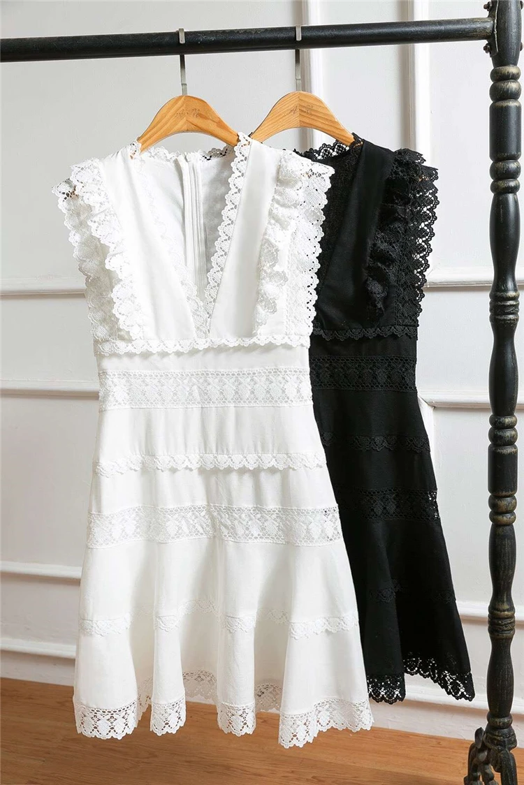 New-2019-Summer-Brand-Designer-Runway-Dress-Women-Sexy-Deep-V-Neck-Lace-Patchwork-Mermaid-Party