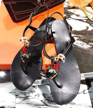 

Vinapobo Summer Slides Woman Ankle Strap Flats Crystal gladiator Sandals T-Strap Shoes Woman Fashion Zapatos Mujer Beach Shoes