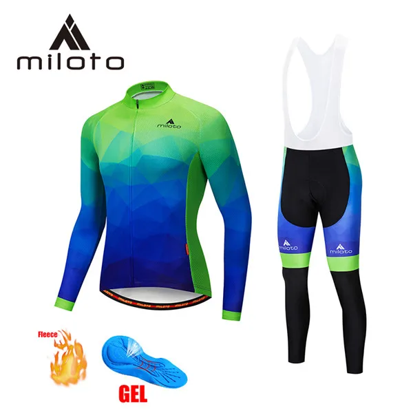 MILOTO, Термальный флисовый велокостюм, Униформа, мужские брюки, горный MTB, велосипедная куртка, спортивный костюм, длинная велосипедная одежда, 5D гель - Цвет: bib white sets