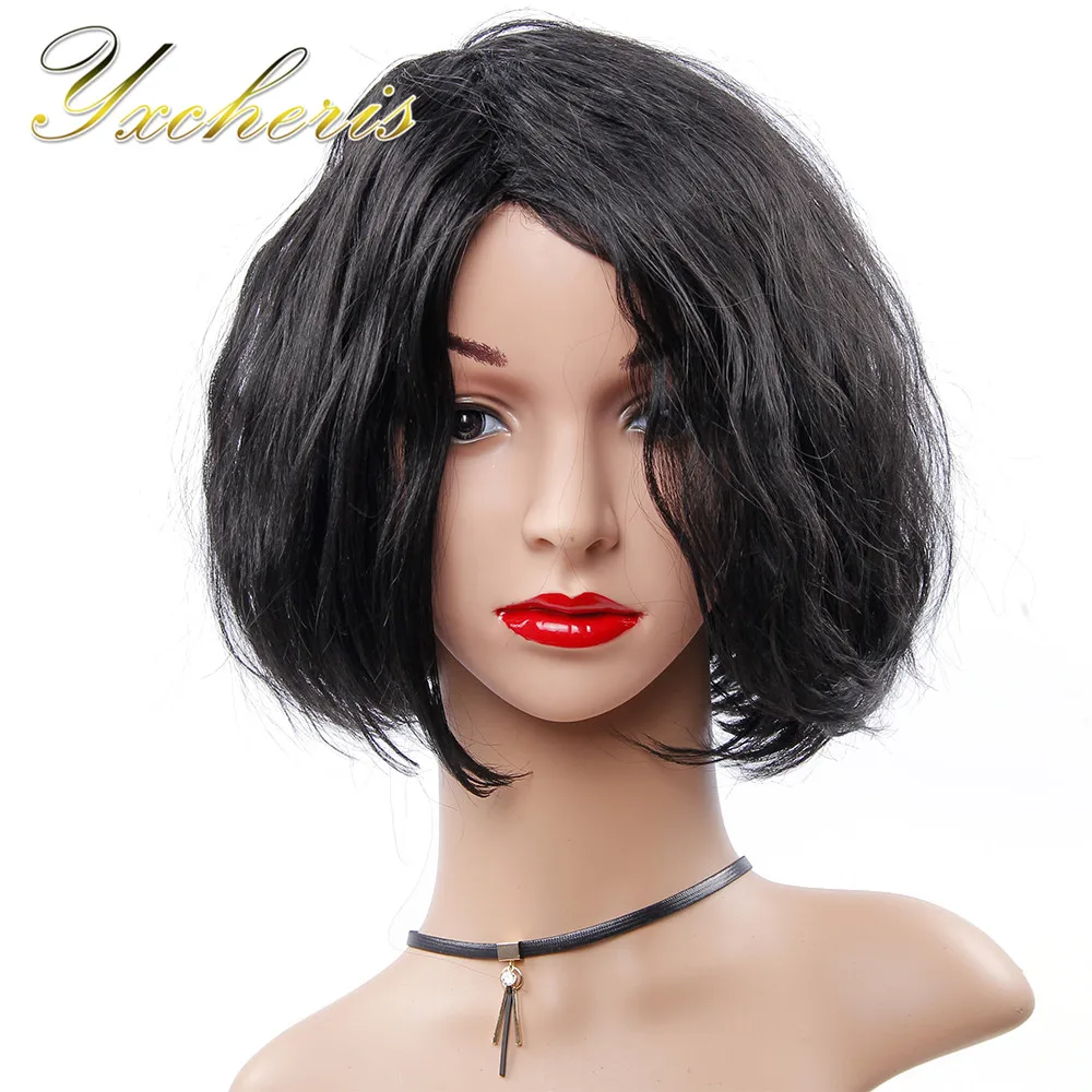 YXCHERISHAIR Short Synthetic Wigs 12" Black Brown 4 Colors Wavy Costume Wig for Black Women