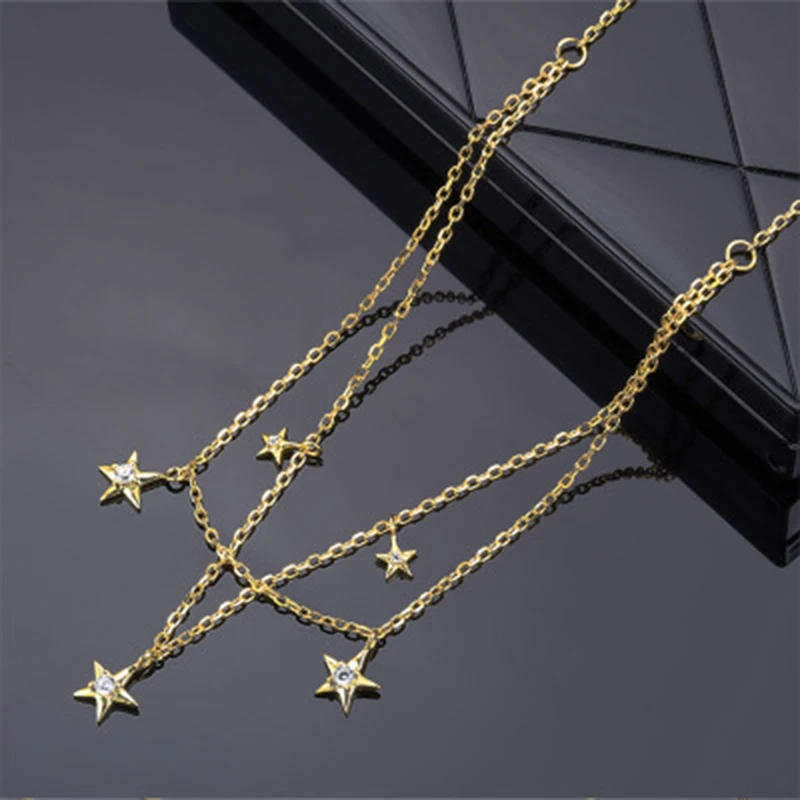 Qevila Fine Jewelry 100% 925 Sterling Silver Summer Ankle Bracelet Gold Anklet Elegant Star Foot Leg Chain Charm for Women Gift  (3)
