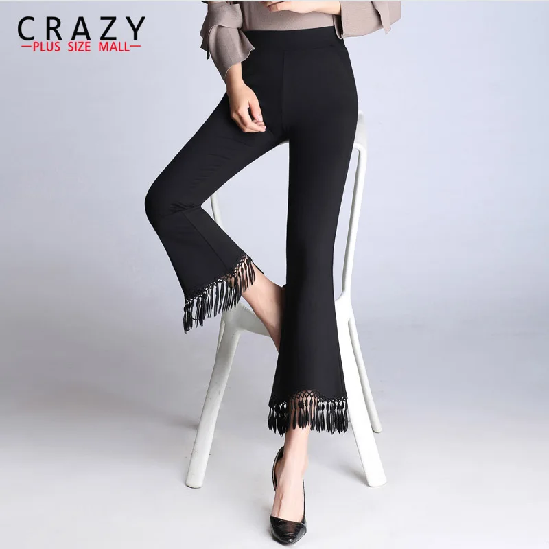 

Crazy Plus Size Mall Fit 45-120kg Women Long Stretch Pants 2019 Summer Elastic Tassel Plus Size Wide Leg Pants 9XL 7XL 5XL A1728