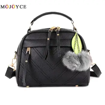 

Fashion Women Bag Solid Color Leaf Hair Ball Pendant Handbag PU Leather Small Crossbody Bags for Women