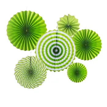 

6pcs/Set Party Paper Fan Flowers Green Pink Set Hanging Paper Fan For Birthday Festival Wedding Party Background Decoration