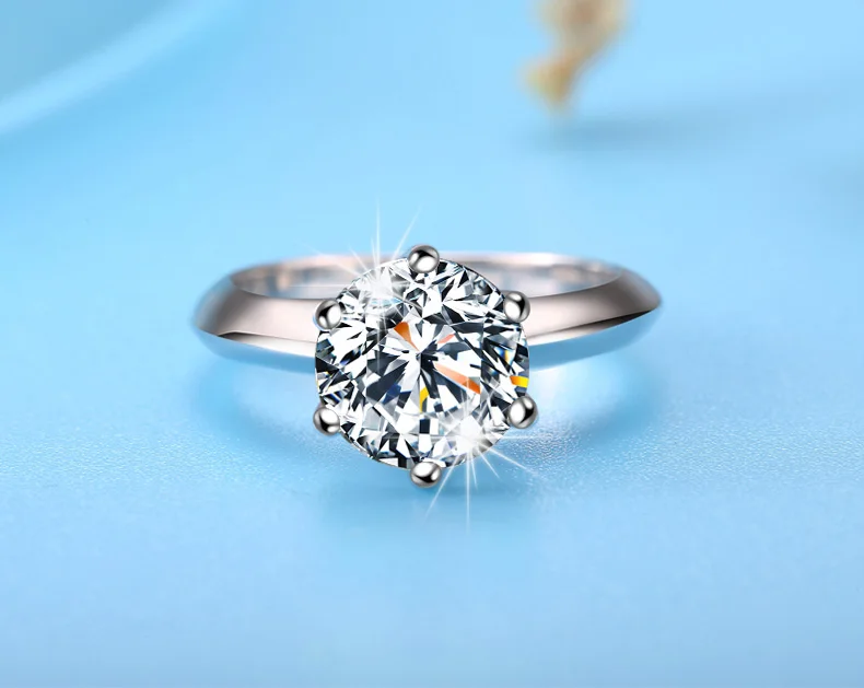 QYI 925 пробы Серебряные кольца Для женщин Обручение Серебряные кольца круглый искусственный бриллиант свадебный подарок основной камень Размеры 1/1. 5/2/3 ct