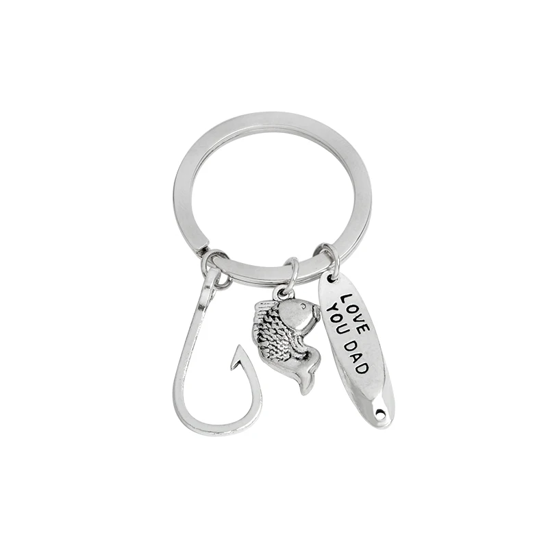 

Fish Hooks Keychain Metal Silver color Love you dad Key chain Keyring for father daddy Fashion Jewelry Father's Day gift