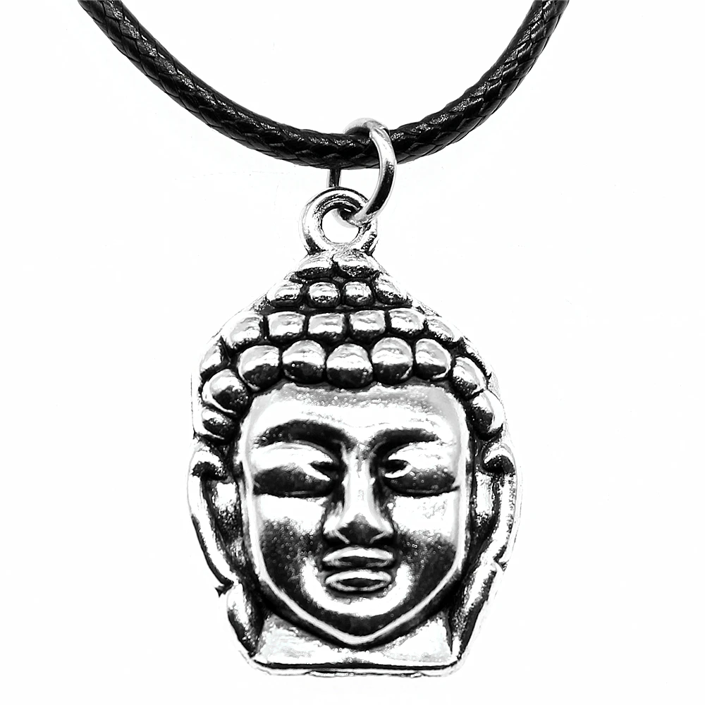 WYSIWYG 29x19mm Buddha Head Buddha Statue Buddhism Pendant Leather