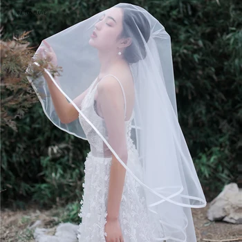 

Two Layer Soft Tulle With Ribbon Edge Vintage Short Wedding Veils With Comb Cover Face Veils Fingertip Veils Bridal Accessories