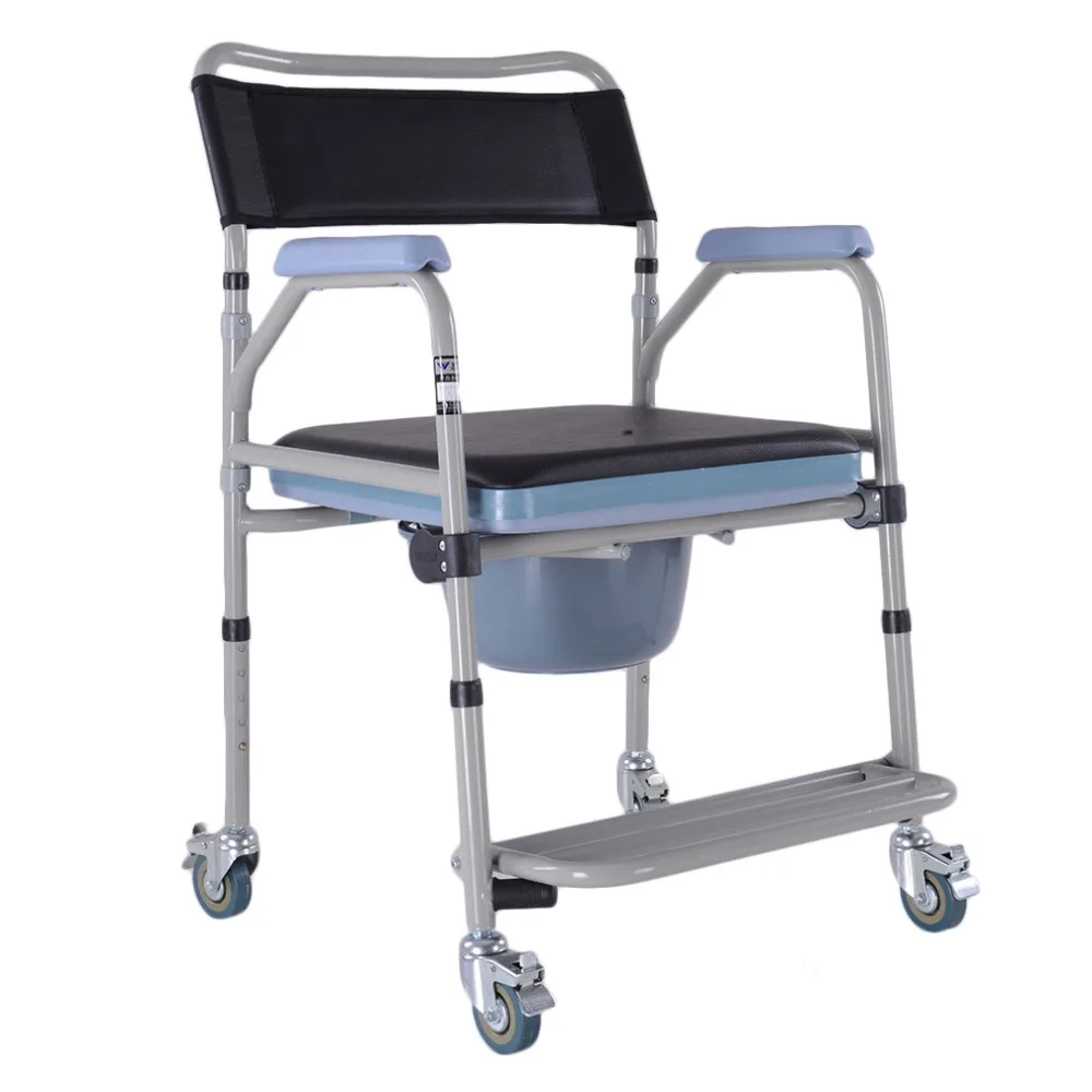 

Folding 5 Level Height Adjustable Bath Shower Seat Stool Chair Mobility Commode Chair Shower Stool with four wheels Toilet Aid