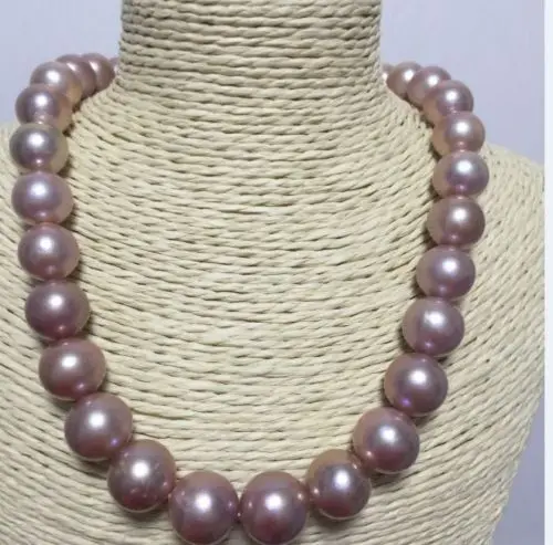 

huge 15-12 mm south sea pink purple pearl necklace 18"14k