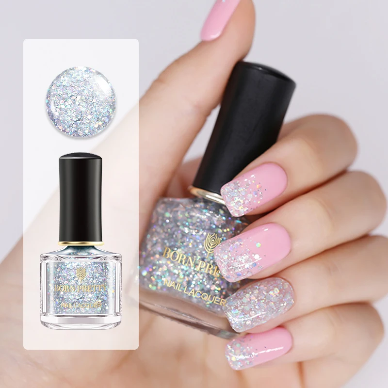 Born pretty, голографическая лак для ногтей Nail Art Лаки мерцающие Стразы 6 мл Сияющий Блестящий Лак Salon