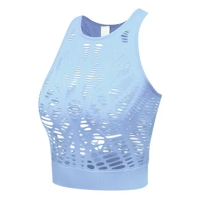 Lightblue Женские рубашки для йоги, полые сетчатые женские майки, фитнес-жилет, сексуальный для спортзала, быстросохнущие футболки без рукавов для бега, летняя футболка - Цвет: Lightblue