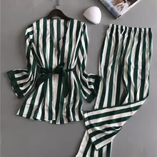 Топ Новые пижамы для женщин жилет пальто трусики Комплект из 3 предметов Домашняя одежда для сна