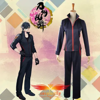 

HOT Webgame Touken Ranbu Shokudaikiri Mitsutada Black Sportswear Cosplay Costume Custom Adult Men Outfit Jacket Pants Halloween