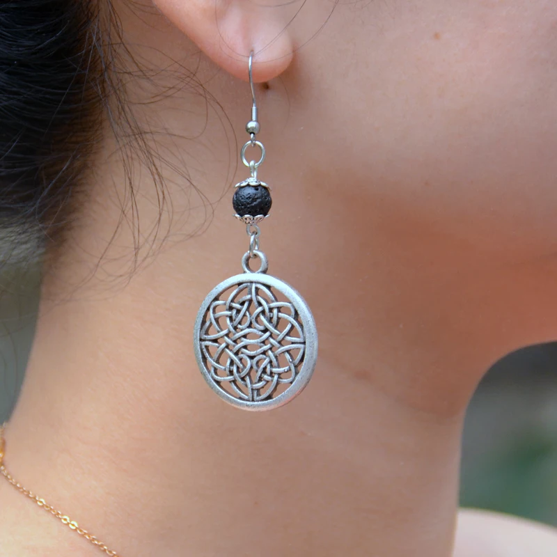 

1Pair Handmade Celtics Knot Lava Earring Lrish Eternity Infinity Knot Dangle Earring Essential Oil Diffuser Earring