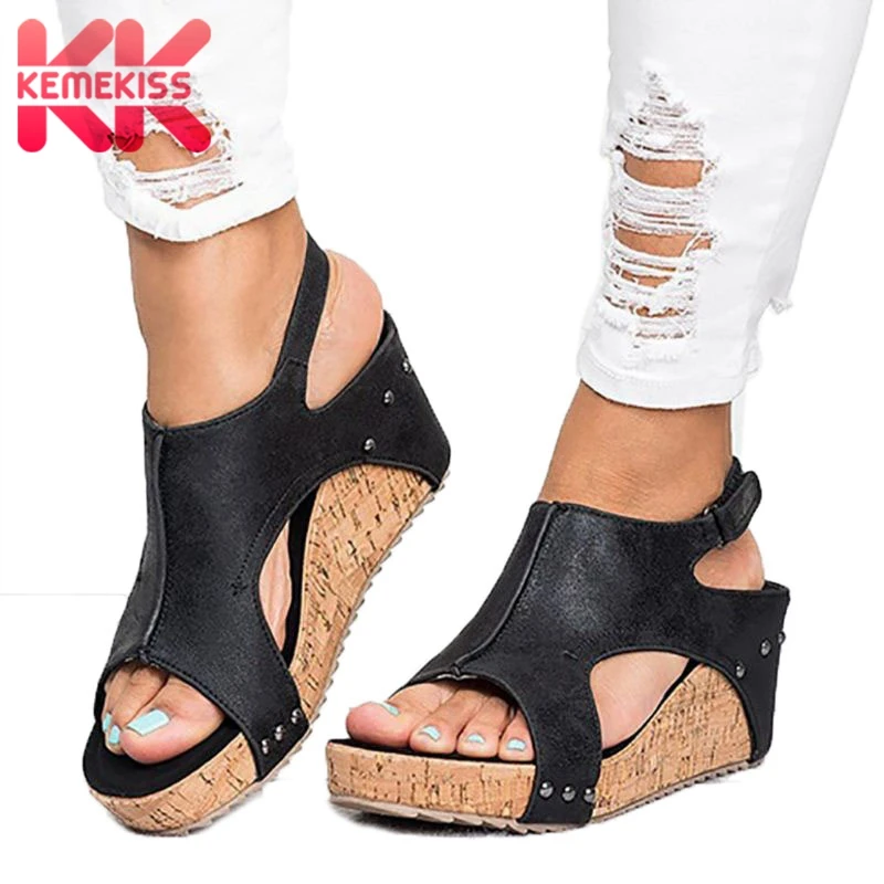 

KemeKiss Vintage Retro Women Sandals Chunky High Heel Ladies Summer Open Toe Shoes Zapatos Mujer Woman Wedge Footwear 35-43