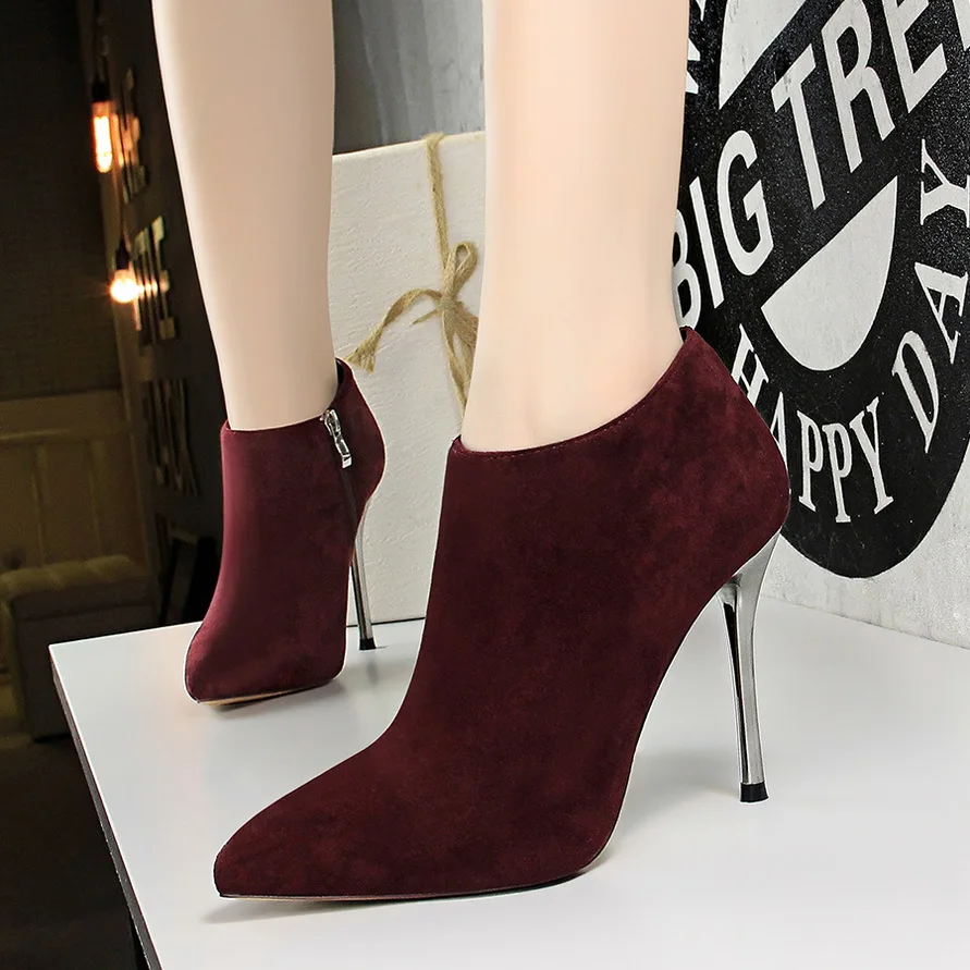 

Women Zip High Heels Ankle Boots for Women Fashion flock Ladies Winter Booties Zapatos de mujer Black Camel khaki green wine red