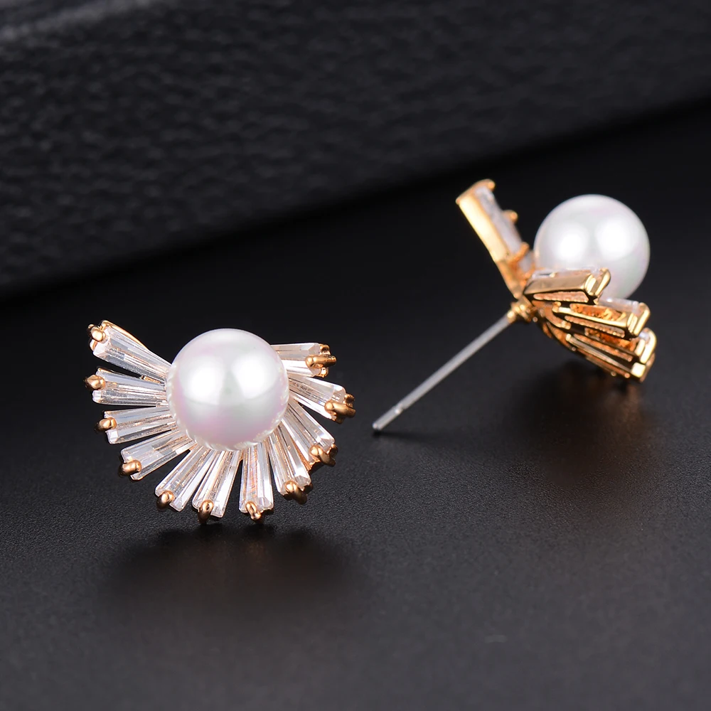 

missvikki Luxury Big Pearl Stud Earrings For Women Bridal Wedding Jewelry Prong Setting CZ Engagement Accessories Top Quality