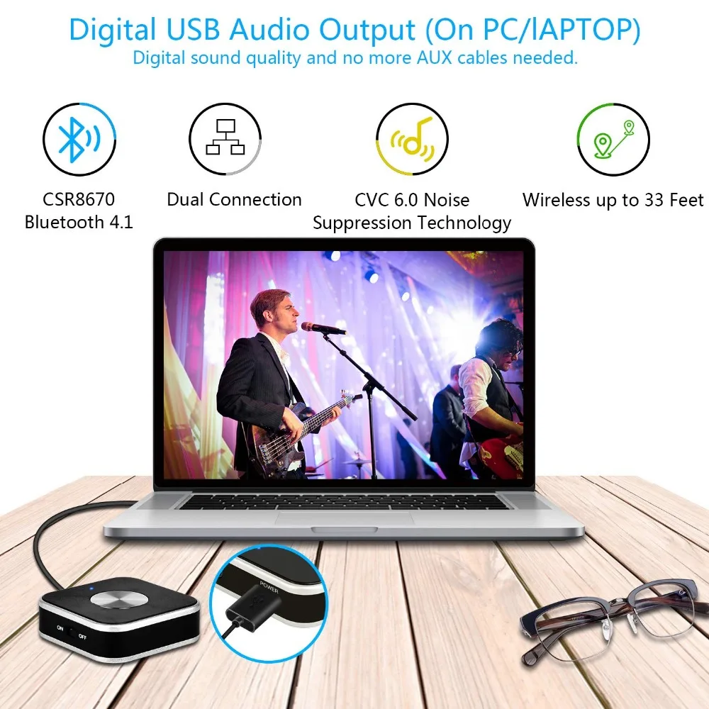 BT Audio Transmitter with 3.5mm AUX/RCA/USB Input Cable