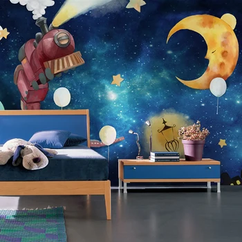 

Blue Planet Star Night View Wallpaper Children's Room Boys bedroom Backdrop Wall Covering Custom Cartoon Train Mural Wallpaper