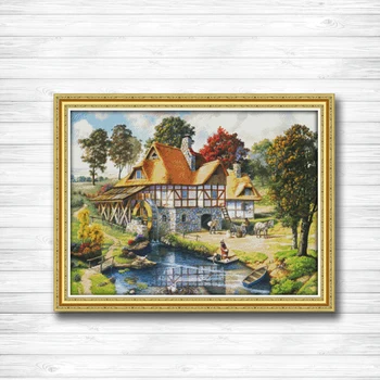 

Mill scenery cabin countryside diy painting dmc 14CT 11CT counted cross stitch Needlework Set Embroidery kits Home decor