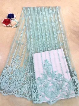

Nigerian Lace Fabrics 2019 High Quality Lace African Cord Lace Fabric Mint Green French Tulle Lace Fabric For Wedding Dress X11