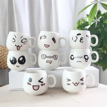 

320ml Creative Fun Cute Face Mugs White Pottery Ceramic Cup Tea Coffee Milk Mug With Handle