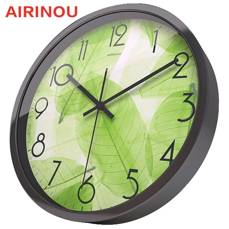 Airinou новый дизайн зеленые настенные часы полупрозрачные с листьями природы для