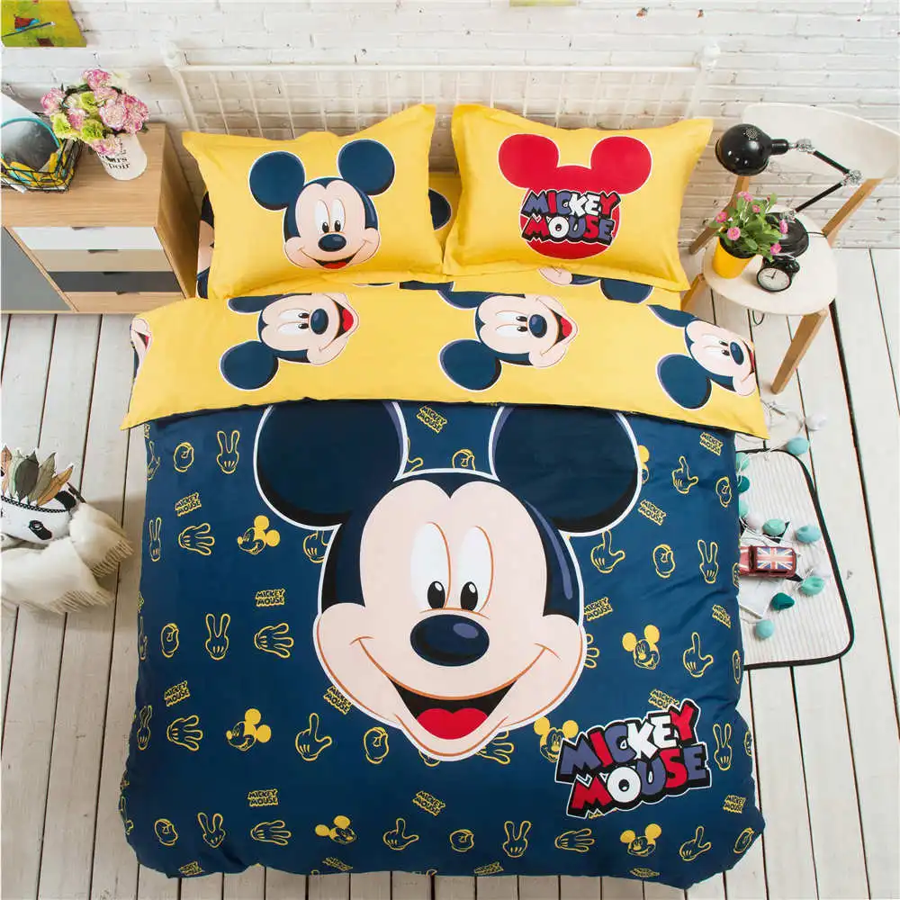 

Yellow Blue Mickey Mouse 3D Printed Bedding Set Coverlets Bedspreads for Children's Bed Cotton Woven 500TC Twin Full Queen King