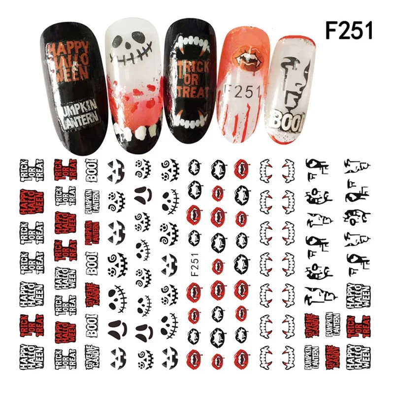 

Nail Sticker Halloween Wraps Water Transfer Holographic Pumpkin Skull Cartoon Ongles Tape Manicure Diy Decal Nails Art Accessory