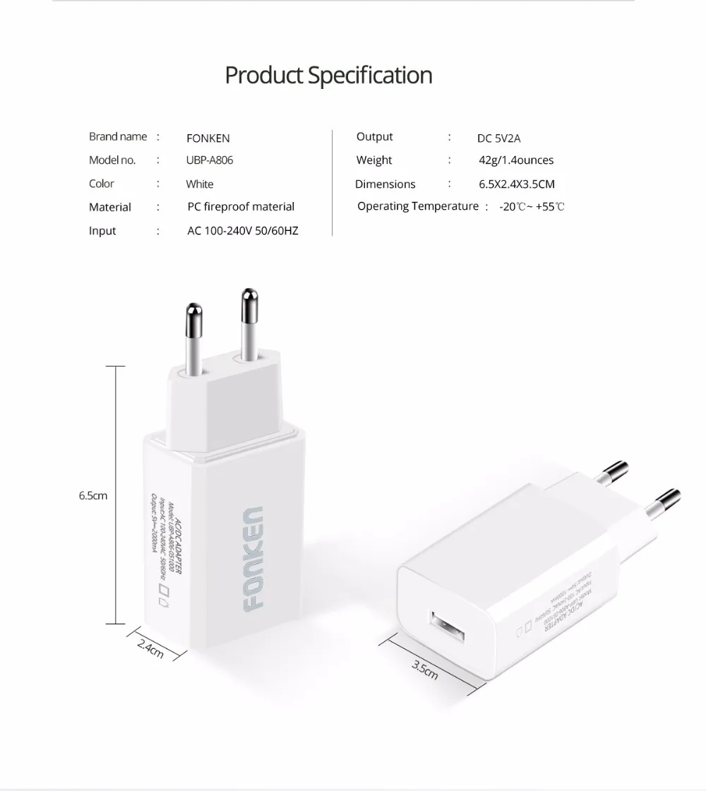 FONKEN 5 в 2A 1A USB зарядное устройство Универсальный 10 Вт Быстрая зарядка Телефон Питание планшета адаптер портативный Зарядка для телефона power Bank