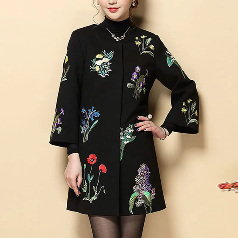 Style Femme Broderie Vintage 5xl Lady Manteaux Manteau D'hiver Plus Chinois Élégant Trench La Piste Nouvelle Taille Royal M Noir Arrivée x8xqwCRI