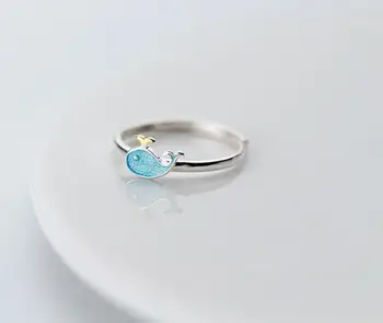 

1pc 100% Authentic REAL.925 Sterling Silver Fine Jewelry Blue Whale Dophine Sea Animal Ring GTLJ1420
