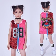 Г. Танцевальные костюмы в стиле хип-хоп, детский жилет с блестками Топ, детское платье для сцены в Стиле Джаз Одежда для уличных танцев Одежда для выступлений для девочек, DNV10140
