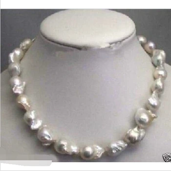 

FREE SHIPPING>@@> Large 15-23mm Natural White Baroque Pearl Necklace 18"^^^@^Noble style Natural Fine jewe &