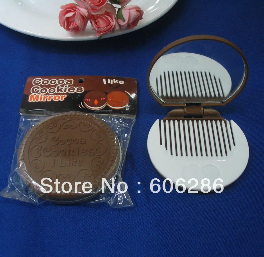 

Wholesale Fancy gift 120pcs/lot cute Chocolate cookie make-up Mirror / pocket cosmetic mirror with comb
