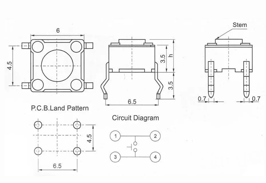 20 шт 6x6 мм панель PCB мгновенный тактильный Такт Мини кнопочный переключатель DIP 4pin 6*6*4,5 мм/5/6/7/8/9/10/11/12/13 /14/15/16/17/18/19