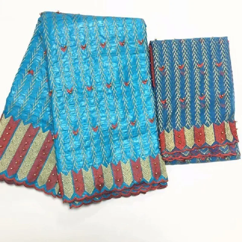 Tissu africain Базен riche getzner белый brode африканская ткань Нигерия парча 5 + 2 ярдов тюль