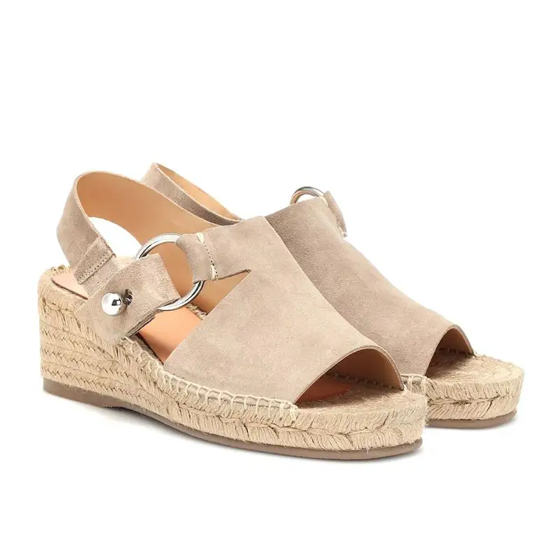 

Oeak Summer Suede Women Wedge Espadrilles Slingback Buckle Strap Women Sandals Open Toe High Heels Shoes Woman