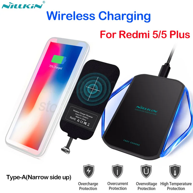 

Nillkin Wireless Charging for Xiaomi Redmi 5/5 Plus Qi Fast Wireless Charger+Micro USB Type A Qi Charging Receiver Chip Tag